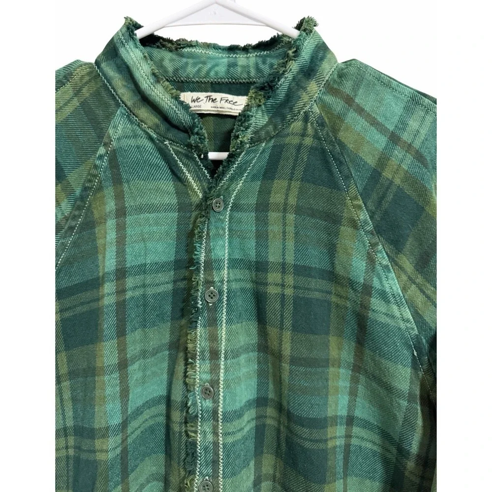 Free People‎ We The Free Summer Daydream Plaid Button Down Green Balsam Size L